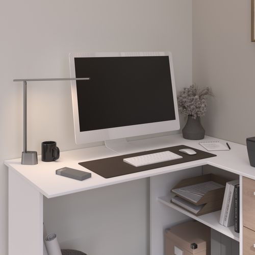 Bureau d'angle INFINITY imitation chêne et blanc