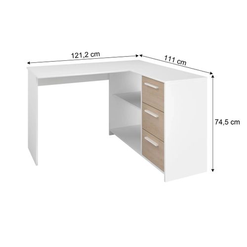 Bureau d'angle INFINITY imitation chêne et blanc