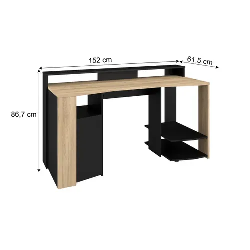 Bureau Gamer LED META imitation chêne et noir
