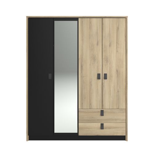 Armoire 4 portes 2 tiroirs L. 162 cm KIERAN imitation chêne et noir