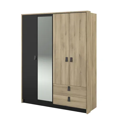 Armoire 4 portes 2 tiroirs L. 162 cm KIERAN imitation chêne et noir