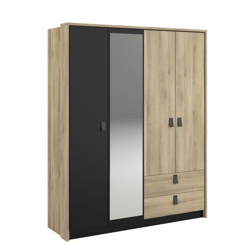 Armoire 4 portes 2 tiroirs L. 162 cm KIERAN imitation chêne et noir