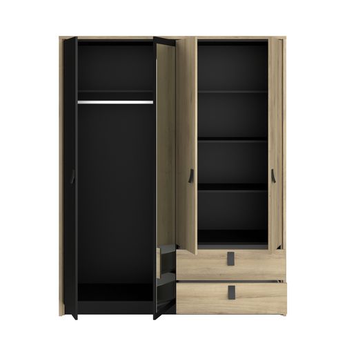 Armoire 4 portes 2 tiroirs L. 162 cm KIERAN imitation chêne et noir