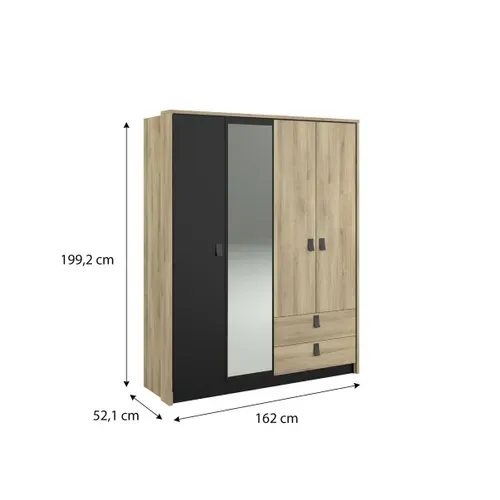 Armoire 4 portes 2 tiroirs L. 162 cm KIERAN imitation chêne et noir