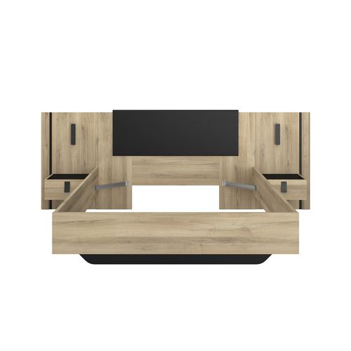 Lit 140x190/200 cm avec chevets KIERAN imitation chêne et noir