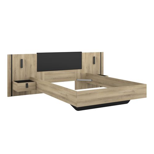 Lit 140x190/200 cm avec chevets KIERAN imitation chêne et noir