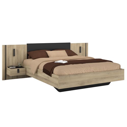 Lit 140x190/200 cm avec chevets KIERAN imitation chêne et noir