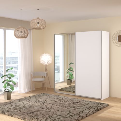 Armoire 2 portes couli. L.180 SWING blanc et miroir vue d'ambiance 1
