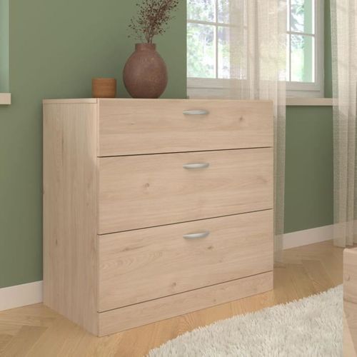 Chambre Complète - Varia - Lit 200x140, 2 Chevets, 1 Commode, 1 Armoire 3 Portes Avec Miroir