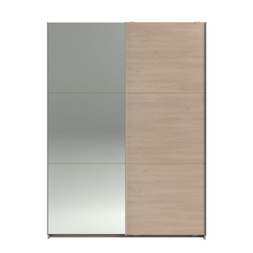 Armoire 2 portes couli. L.150 SWING imitation chêne et miroir