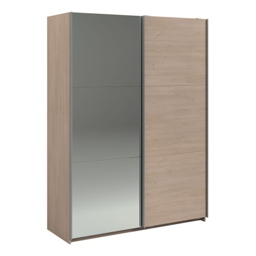 Armoire 2 portes couli. L.150 SWING imitation chêne et miroir