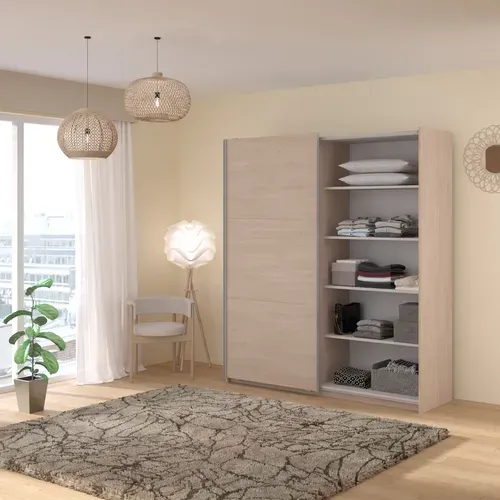 Armoire 2 portes couli. L.180 SWING imitation chêne et miroir