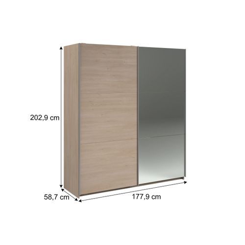 Armoire 2 portes couli. L.180 SWING imitation chêne et miroir