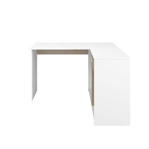Bureau d'angle 1 tiroir MILO blanc et imitation chêne