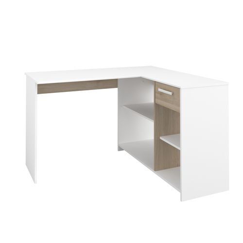 Bureau d'angle 1 tiroir MILO blanc et imitation chêne