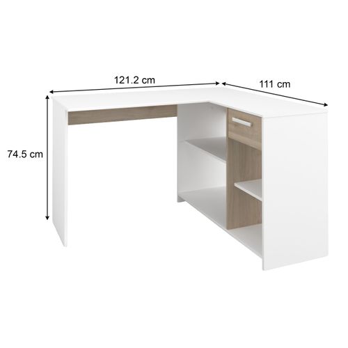 Bureau d'angle 1 tiroir MILO blanc et imitation chêne