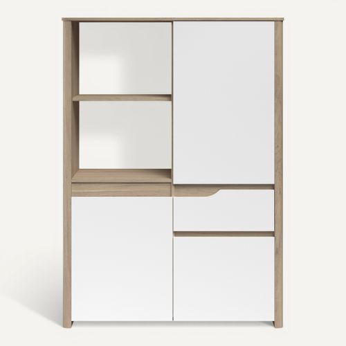 Buffet haut 3 portes 2 tiroirs 185x40x95cm décor blanc - VIKATA