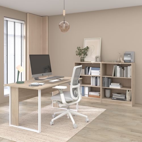 Bureau L. 150 cm START UP 2 imitation chêne et blanc vue d'ambiance 1