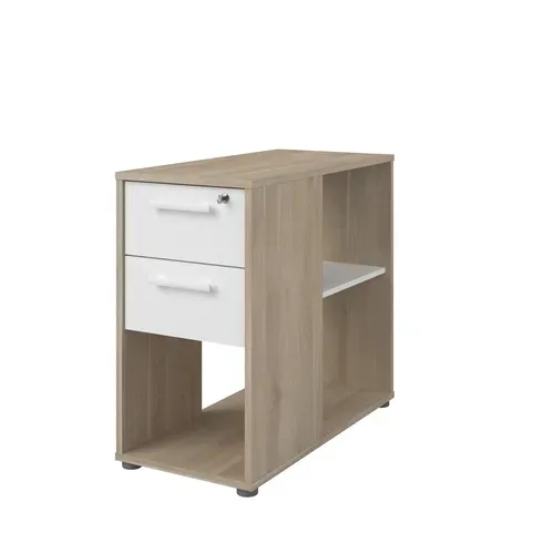 Caisson 2 tiroirs et 1 niche START UP 2 imitation chêne et blanc vue de profil