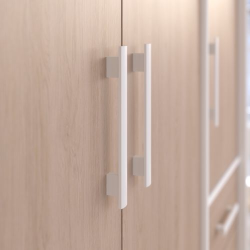 Armoire 6 portes 3 tiroirs STORY L.130 cm imitation chêne/blc vue accessoires