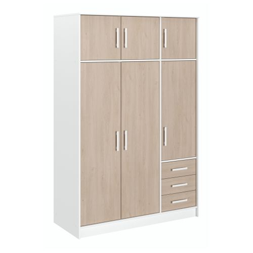 Armoire 6 portes 3 tiroirs STORY L.130 cm imitation chêne/blc vue 3/4