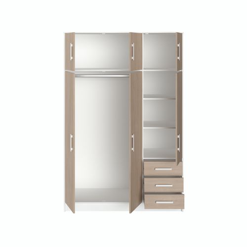 Armoire 6 portes 3 tiroirs STORY L.130 cm imitation chêne/blc