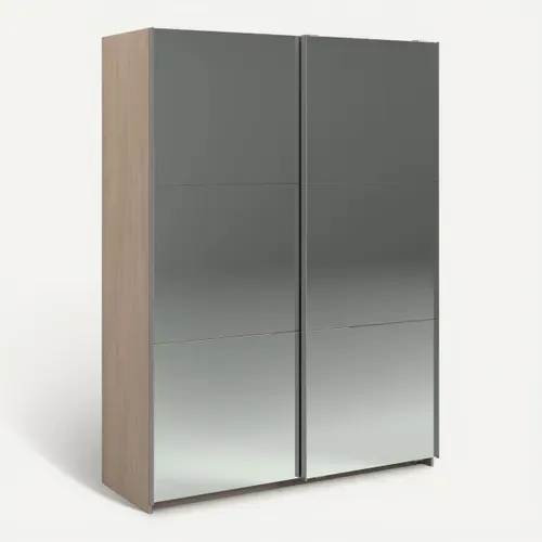 Armoire 2 portes couli. L.150 SWING imitation chêne et 2 miroirs vue 3/4