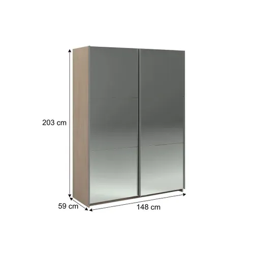 Armoire 2 portes couli. L.150 SWING imitation chêne et 2 miroirs