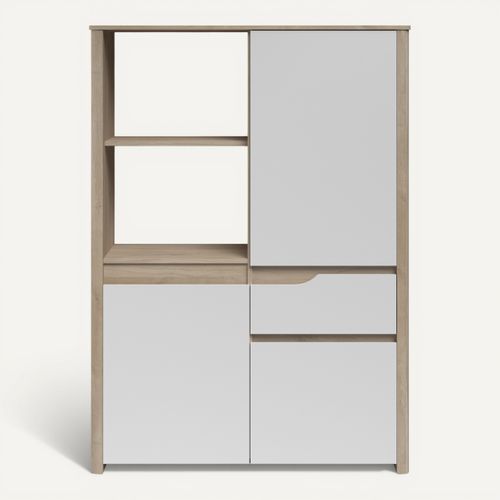 Buffet haut 3 portes H.151 cm WENDY imitation chêne et blanc vue de face