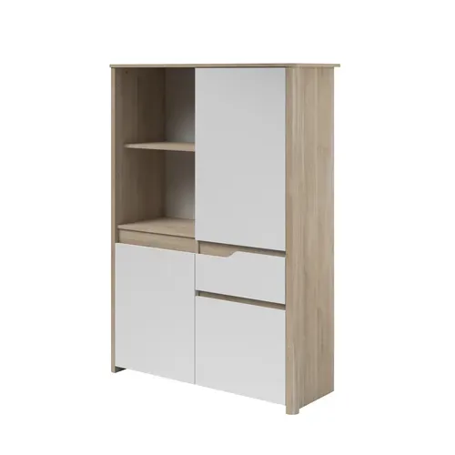 Buffet haut 3 portes H.151 cm WENDY imitation chêne et blanc vue de profil