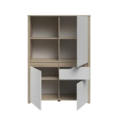 Buffet haut 3 portes H.151 cm WENDY imitation chêne et blanc