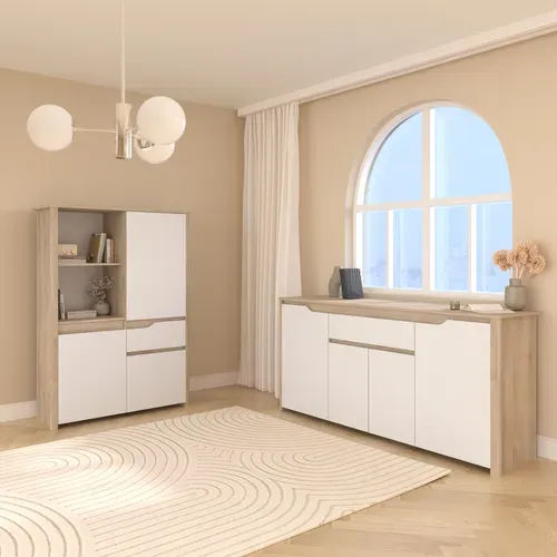 Buffet 4 portes 184 cm WENDY imitation chêne et blanc