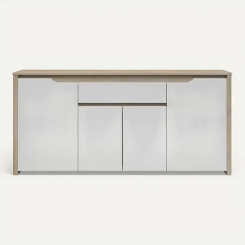 Buffet 4 portes 184 cm WENDY imitation chêne et blanc vue de face