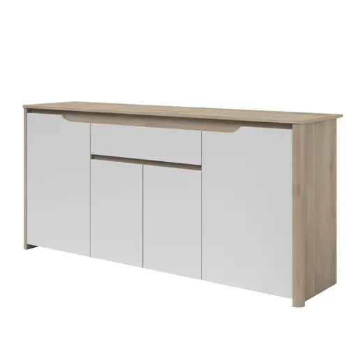 Buffet 4 portes 184 cm WENDY imitation chêne et blanc vue de profil
