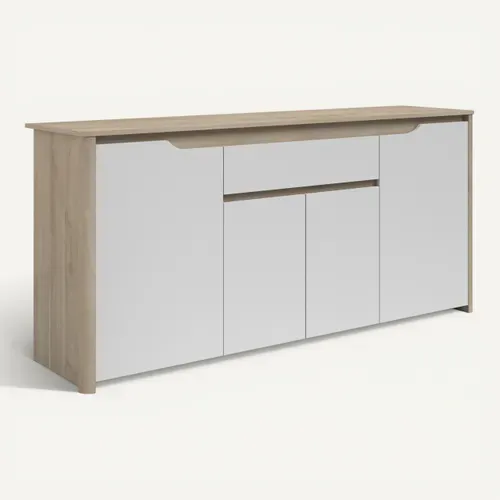 Buffet 4 portes 184 cm WENDY imitation chêne et blanc vue 3/4