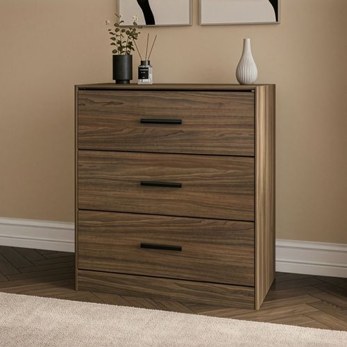 Commode 3 tiroirs L. 80 cm AZUKA imitation noyer vue d'ambiance 1