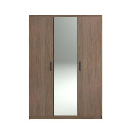 Armoire 3 portes avec miroir L. 139 cm AZUKA imitation noyer vue de face
