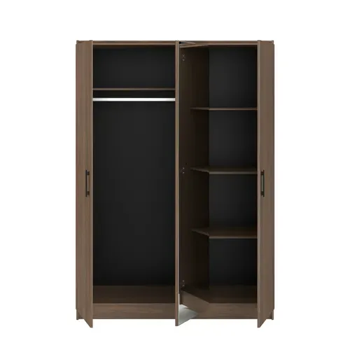Armoire 3 portes avec miroir L. 139 cm AZUKA imitation noyer