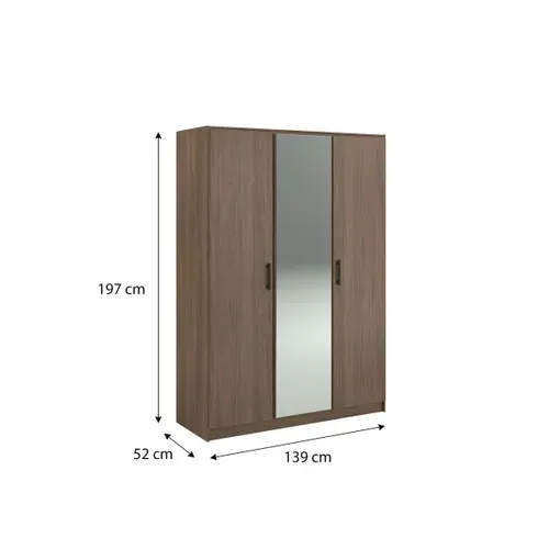 Armoire 3 portes avec miroir L. 139 cm AZUKA imitation noyer