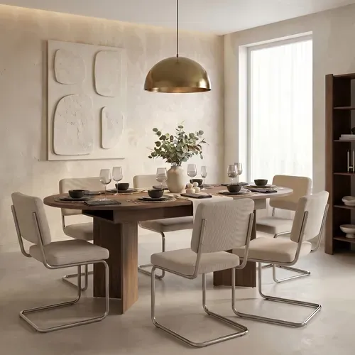 Table extensible L. 160/196 cm SERENA Imitation Noyer vue d'ambiance 1