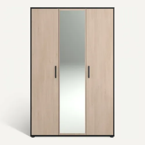 Armoire 3 portes CELEST imitation chêne et noir vue de face