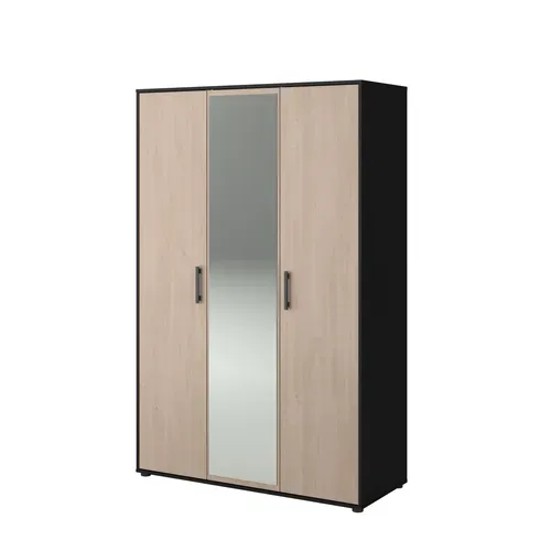 Armoire 3 portes CELEST imitation chêne et noir vue de profil