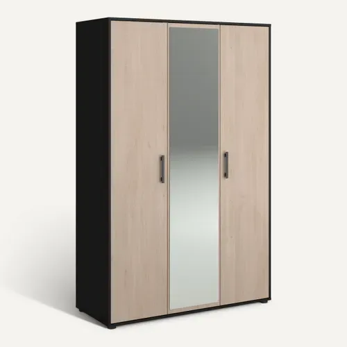 Armoire 3 portes CELEST imitation chêne et noir vue 3/4