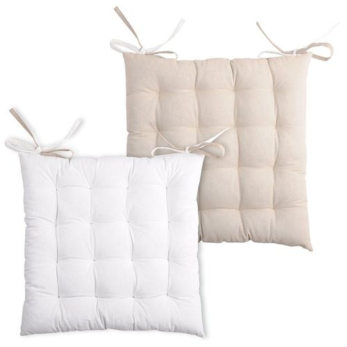 Lot De 4 Galettes De Chaise 16 Points 40x40 Duo écru Lin Coton