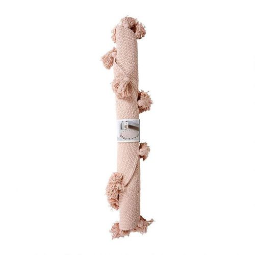 Tapis Rond Pompons Rose Coton D90