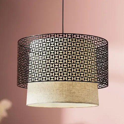 Suspension Cylindrique Métal Lin Arsène Noire Beige