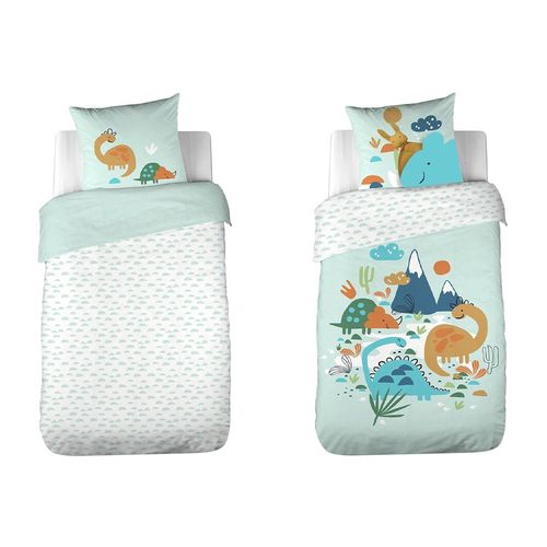 Housse De Couette 140x200 Réversible + 1 Taie En Coton Adouci