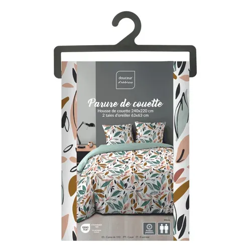 Housse De Couette 240x220 + 2 Taies Imprimées Feuillages