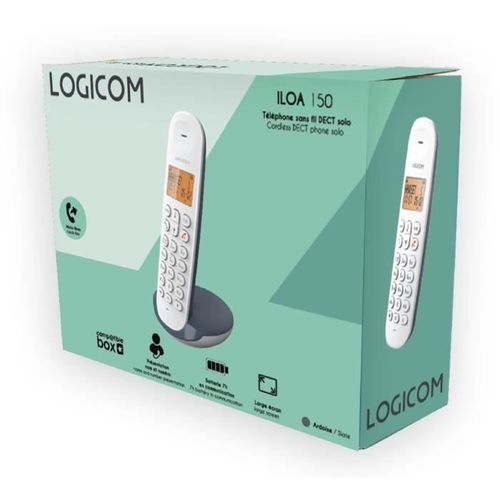 Téléphone Fixe Sans Fil - Logicom - Dect Iloa 150 Solo - Ardoise - Sans Répondeur