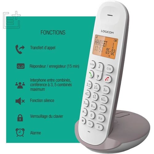 Téléphone Fixe Sans Fil - Logicom - Dect Iloa 155t Solo - Taupe - Avec Répondeur